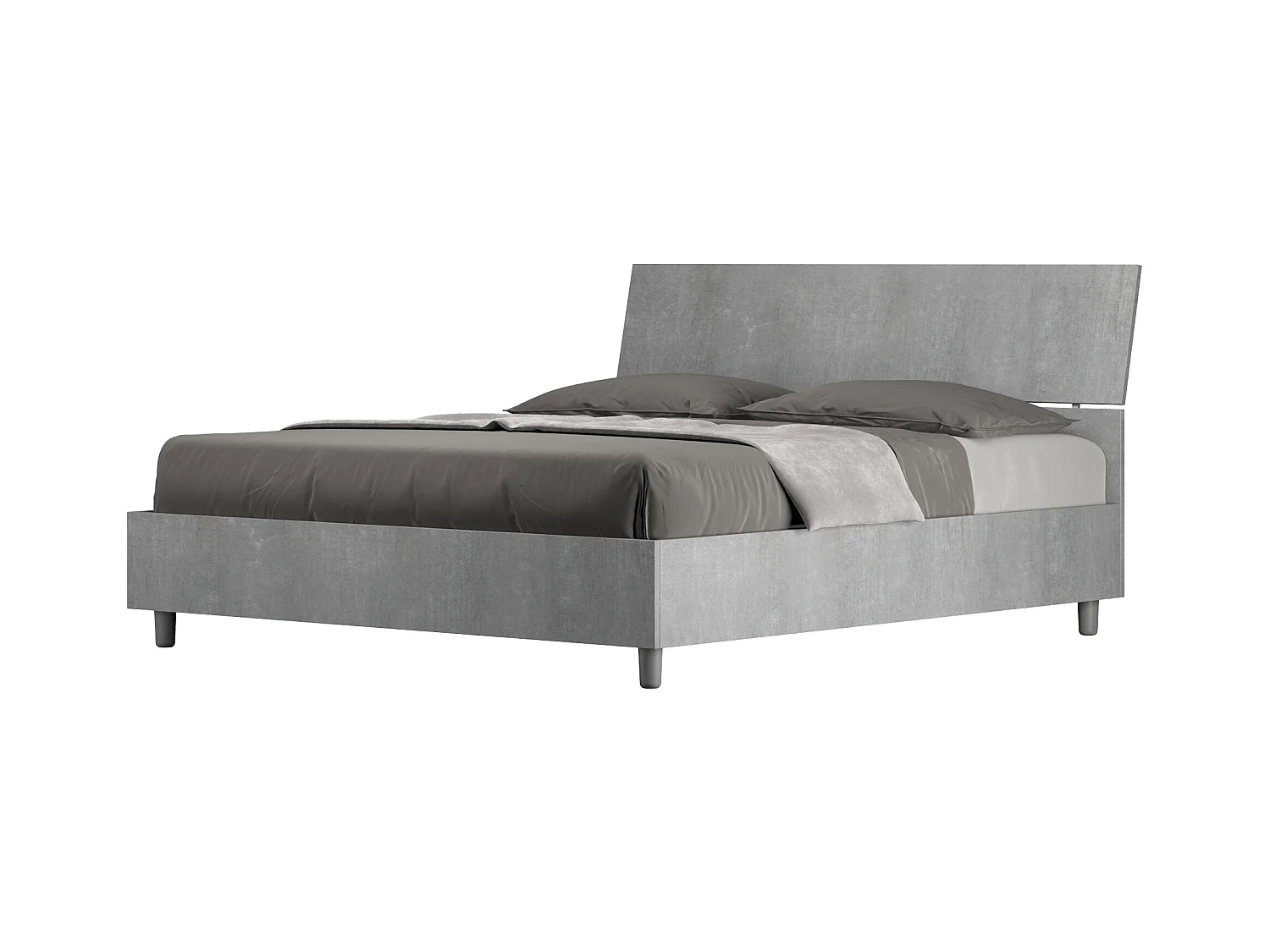 Lit sans sommier 160x200 tête de lit inclinée gris béton Demas