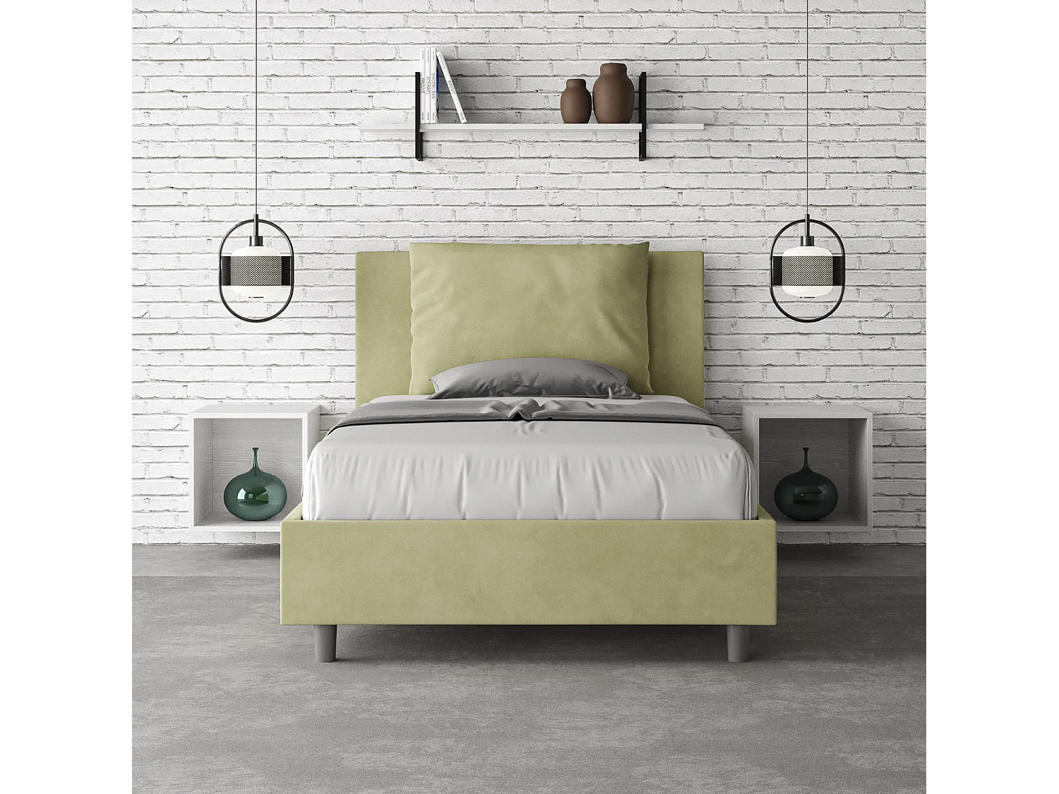 Cama de una plaza y medio con somier acolchada 120x210 microfibra verde Antea