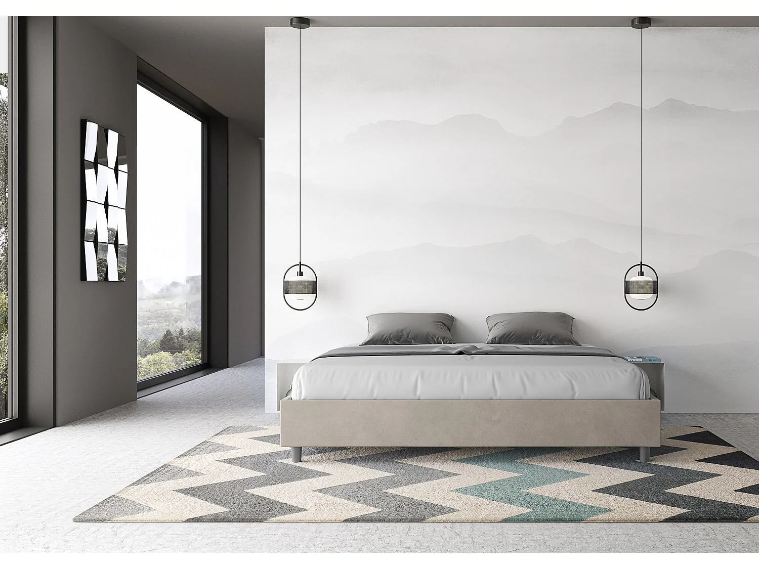 Letto matrimoniale king size senza rete imbottito 200x210 microfibra sabbia Azelia