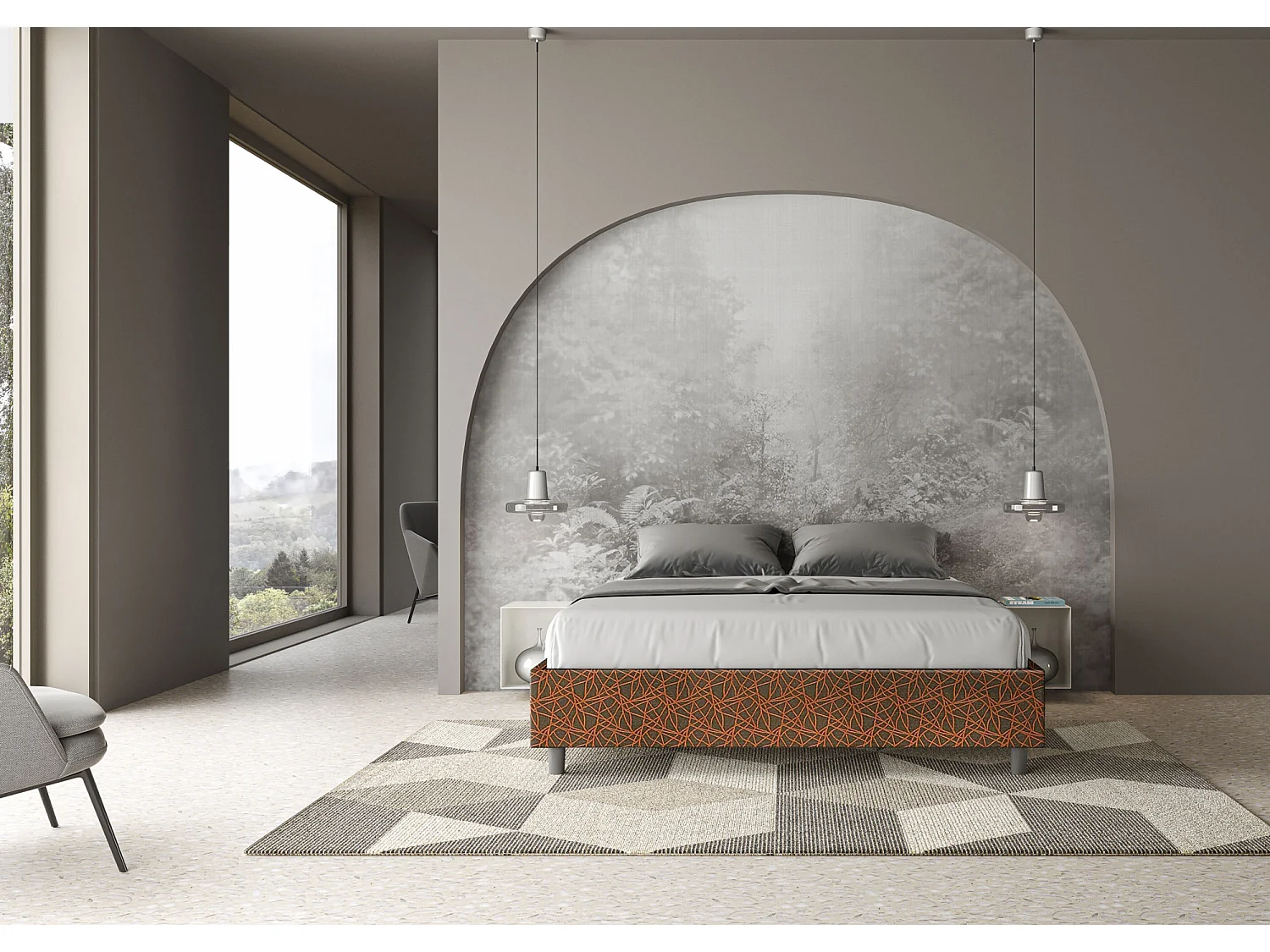 Cama de casal queen size sem estrado estofada sem cabeceira 160x200 tecido Era 04 laranja Azelia