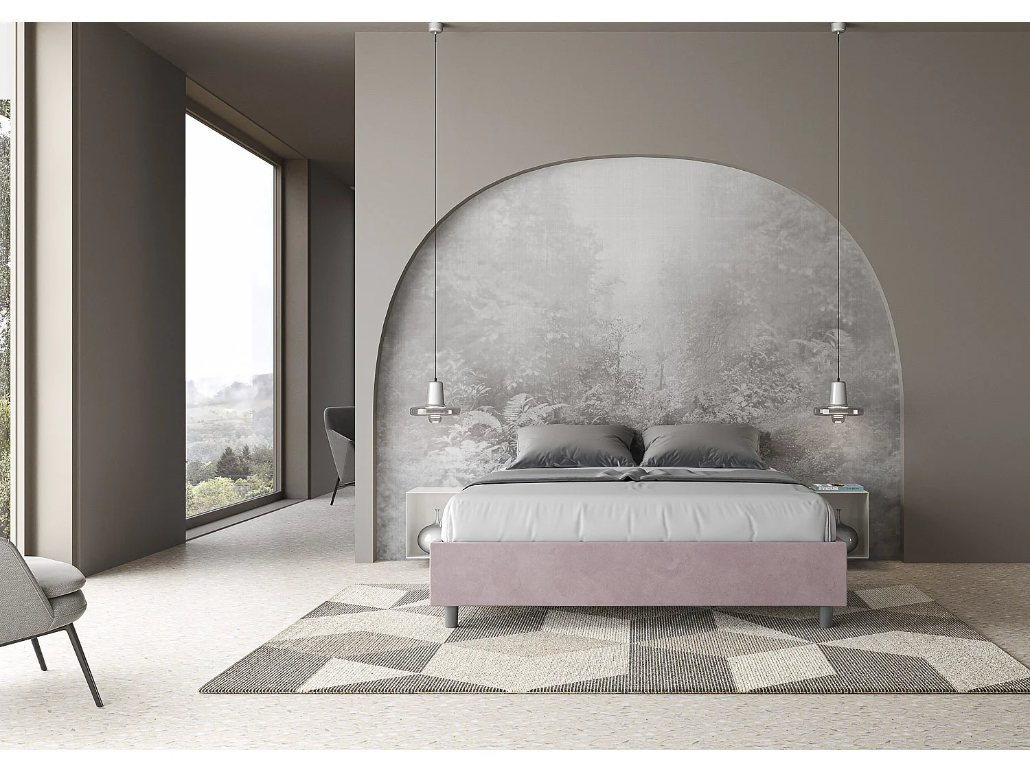 Letto senza rete imbottito 160x190 microfibra glicine Azelia