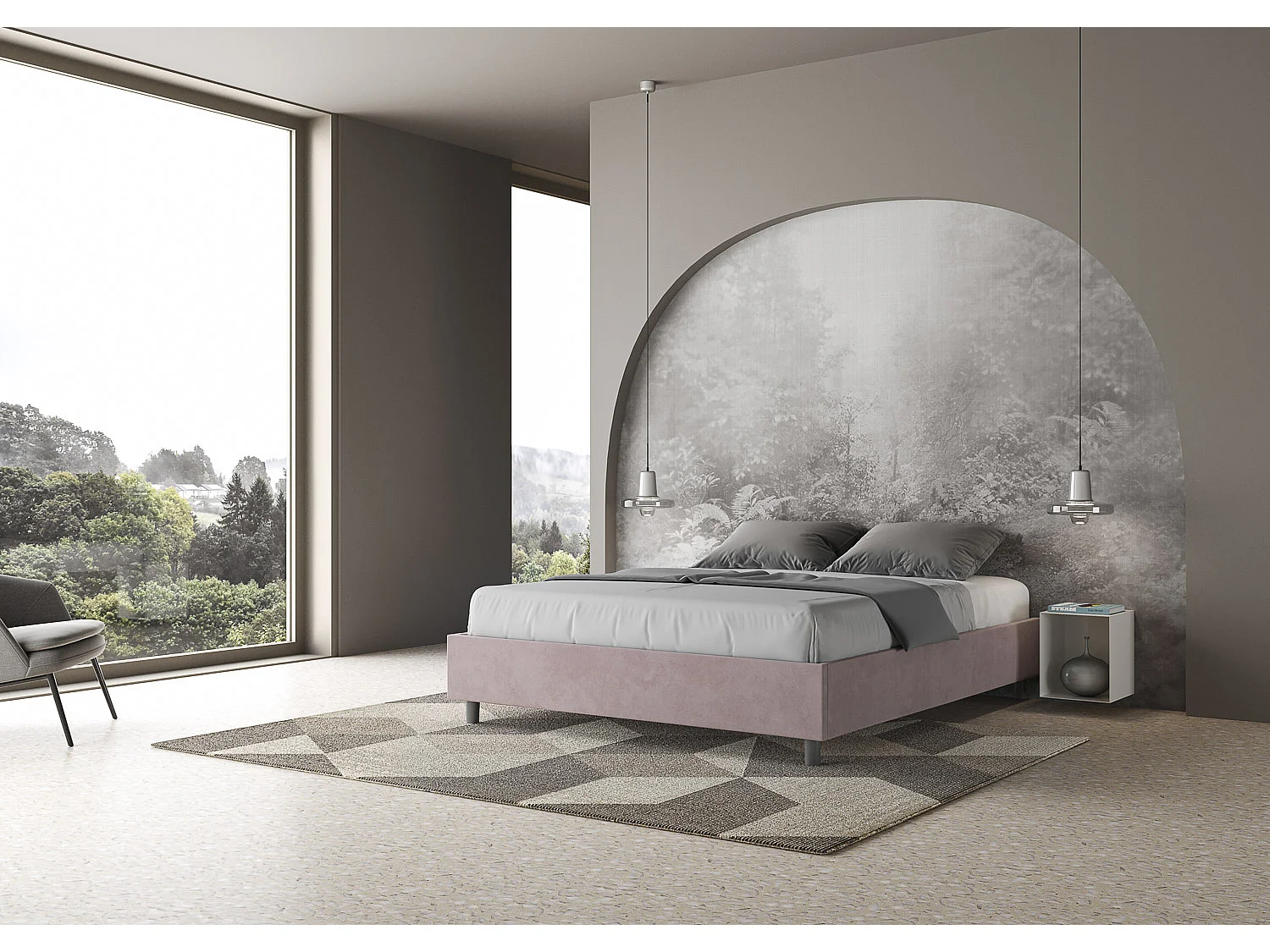 Letto senza rete imbottito 160x190 microfibra glicine Azelia