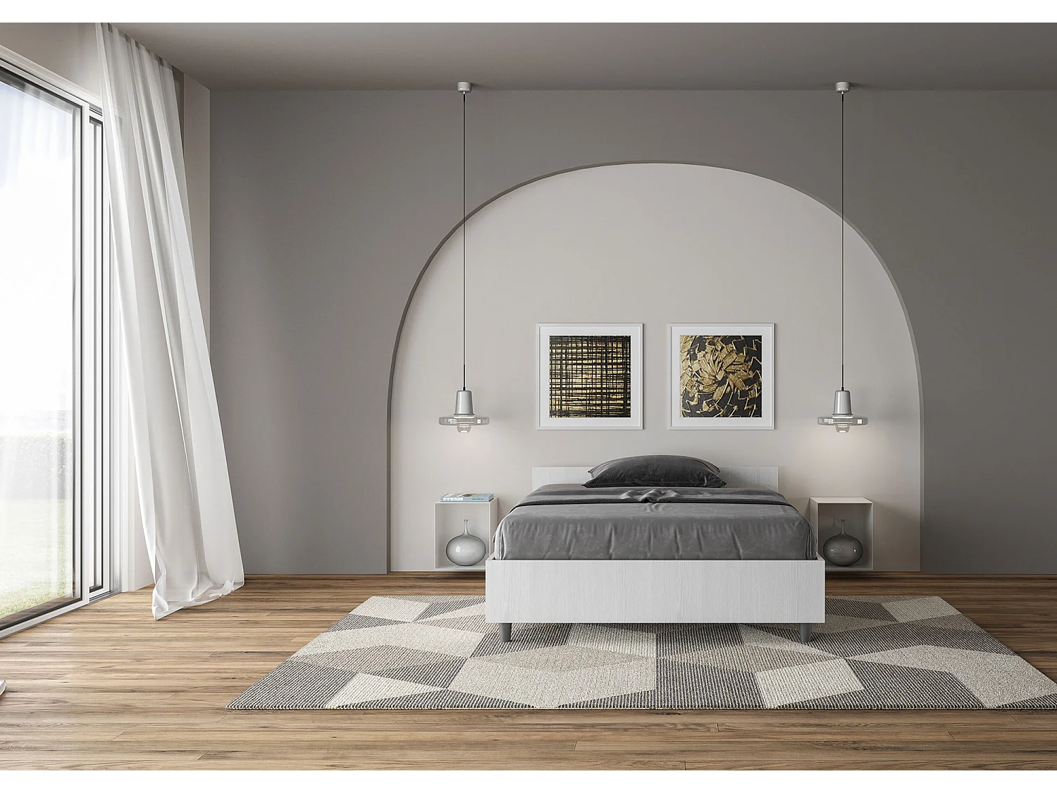 Letto una piazza e mezza senza rete 120x200 bianco frassino Nuamo