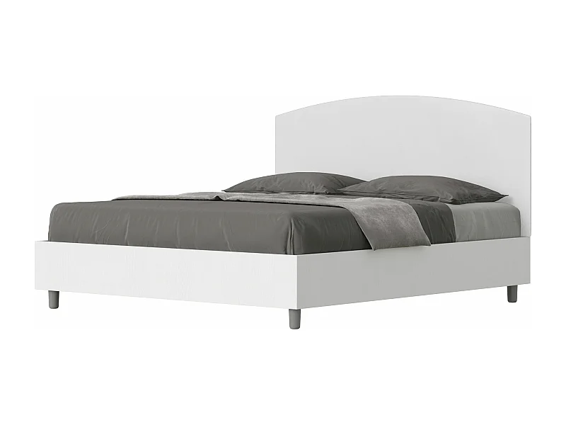 Cama con somier de 160x200, estructura de fresno blanco, cabecero de melamina/piel blanca Antilia