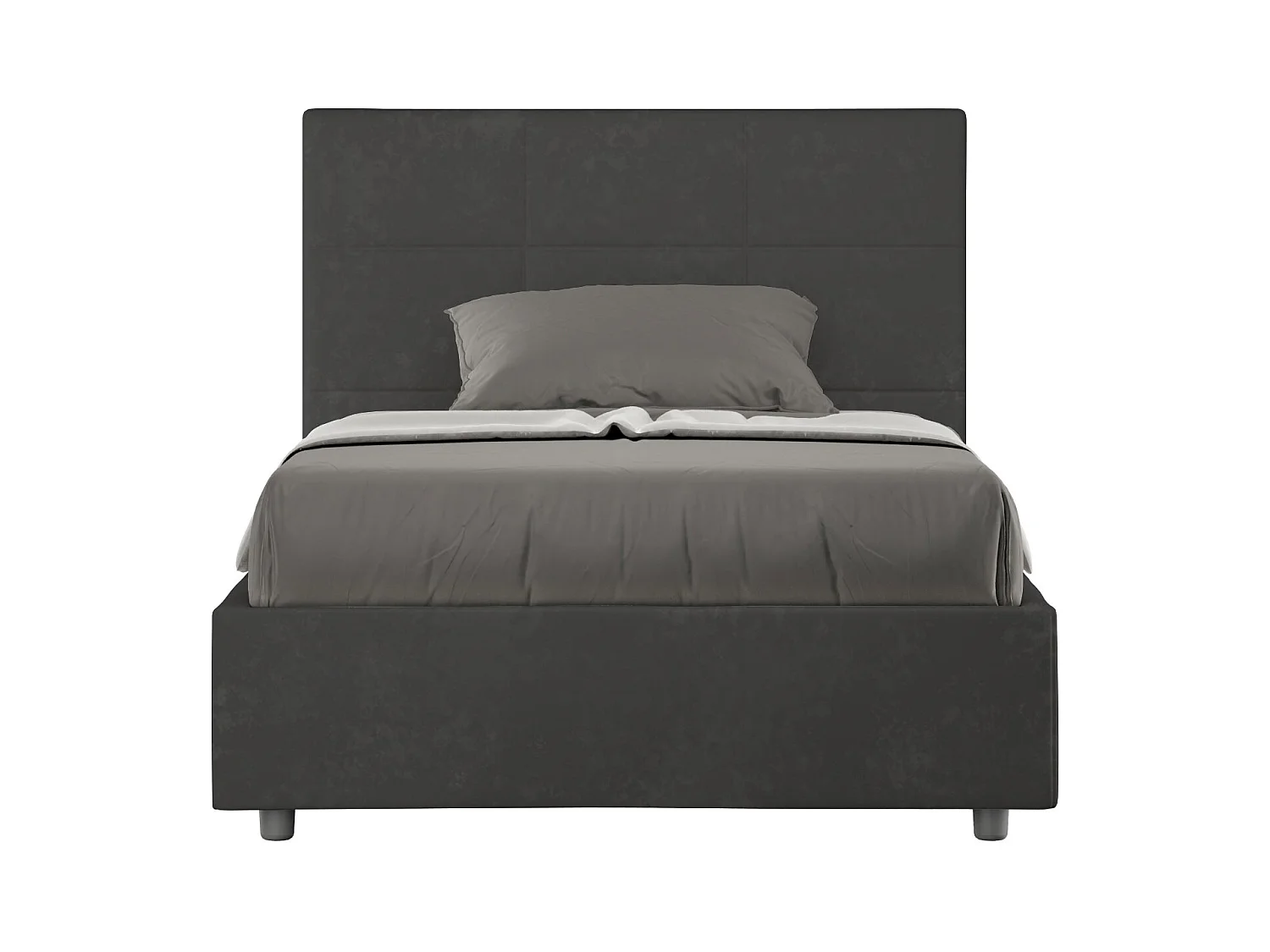 Lit 1 place et demi sans sommier rembourré 120x190 microfibre gris Mika