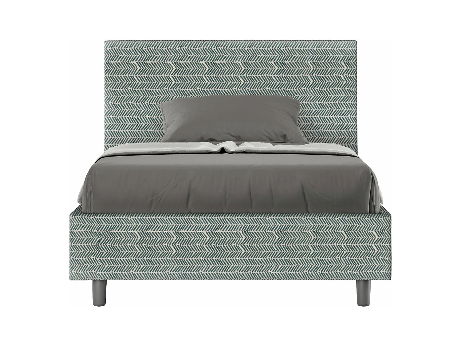 Lit 1 place et demi avec sommier rembourré 120x190 tissu Aragona 7 bleu clair Adele