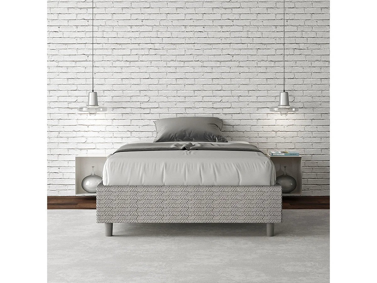 Cadre de lit 1 place et demi avec sommier rembourré 120x210 tissu Aragona 1 blanc Azelia
