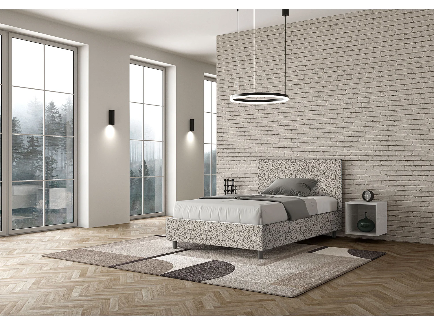 Lit 1 place et demi sans sommier rembourré 120x200 tissu Era 2 gris Adele