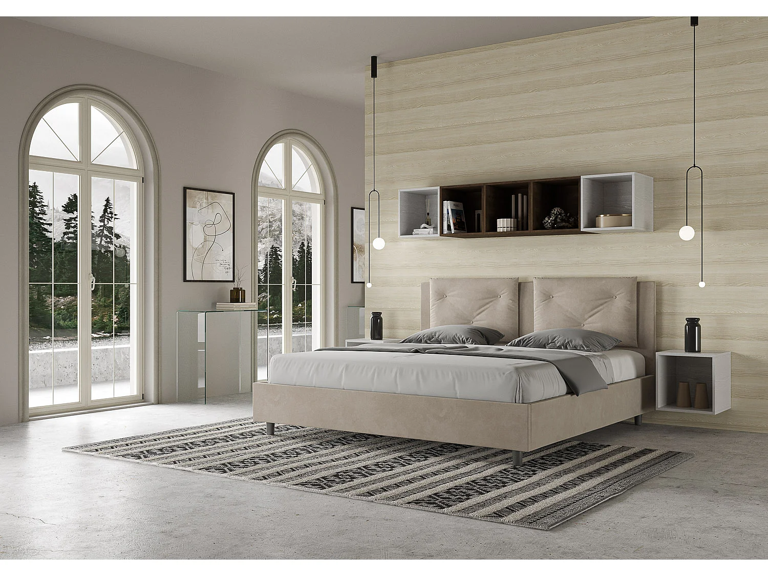 Lit sans sommier rembourré 180x190 microfibre sable Appia