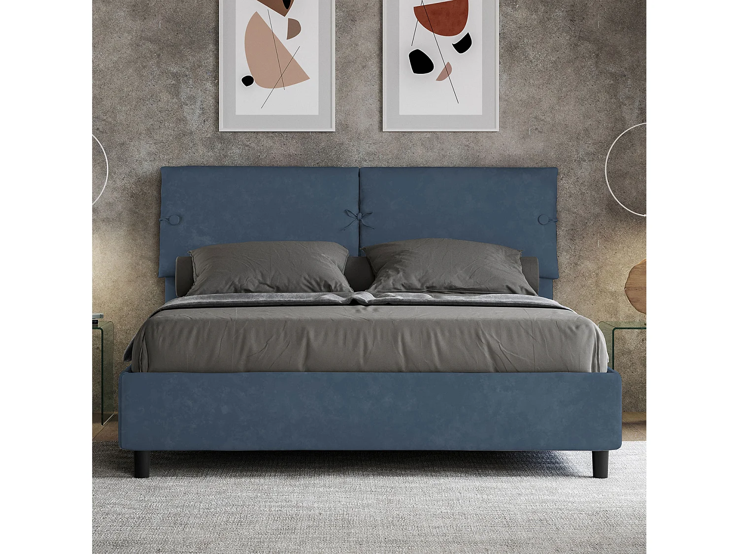 Lit avec sommier rembourré 160x190 microfibre bleu Sleeper