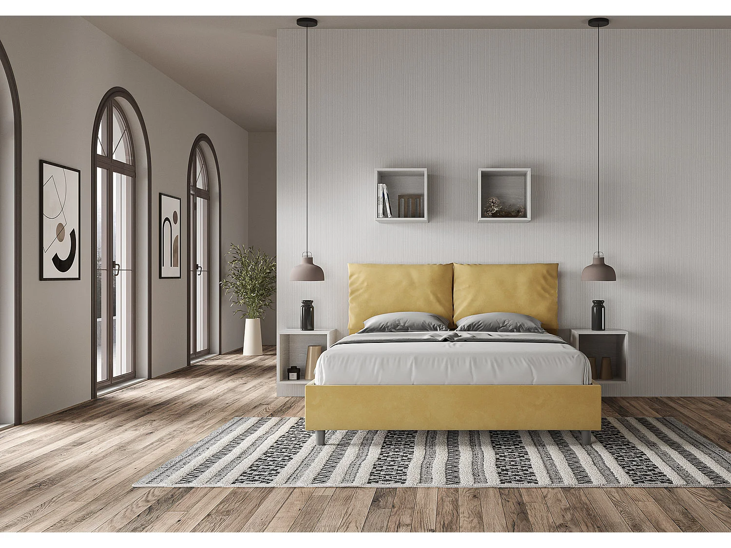 Letto senza rete imbottito 160x190 microfibra ocra Antea