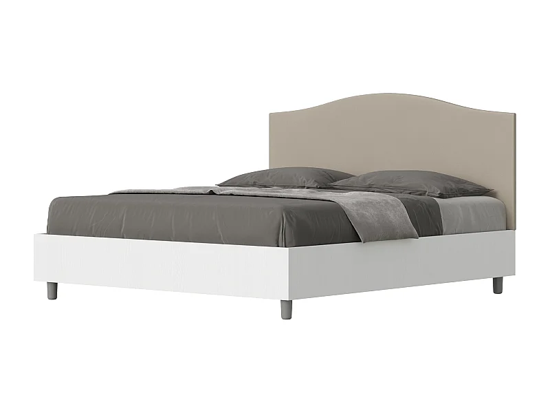 Letto senza rete 160x190 struttura bianco frassino testata Nobilitato/Similpelle tortora Grace