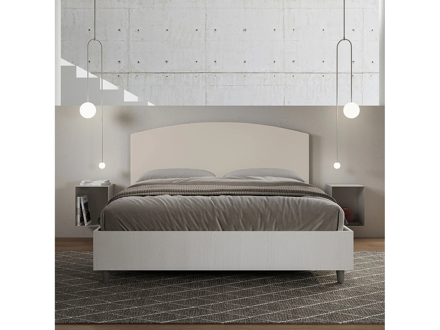 Letto senza rete 160x200 struttura bianco frassino testata similpelle tortora Antilia