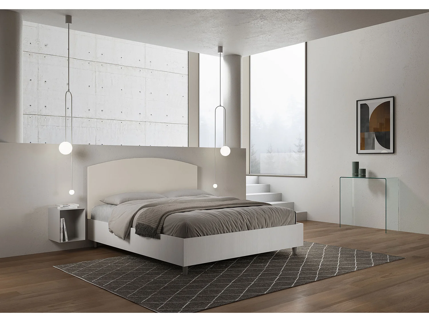 Letto senza rete 160x200 struttura bianco frassino testata similpelle tortora Antilia