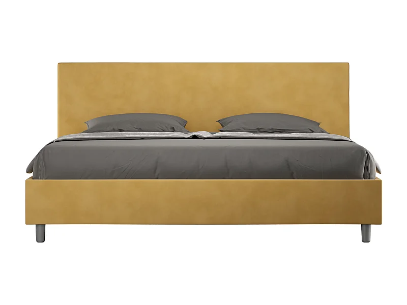 Cama Adele con base acolchada 180x200 en microfibra ocre