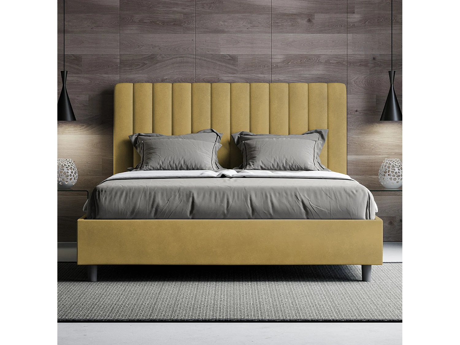 Letto senza rete imbottito 160x190 microfibra ocra Agueda