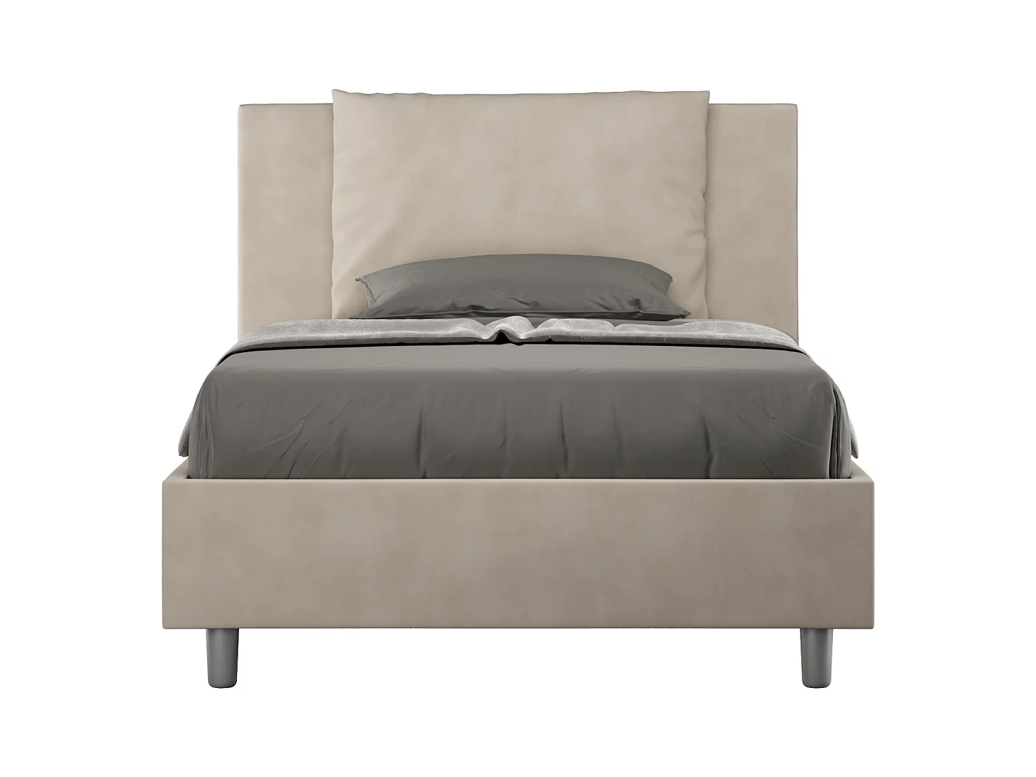 Antea-Bett mit gepolstertem Untergestell 120x210 aus sandfarbener Mikrofaser
