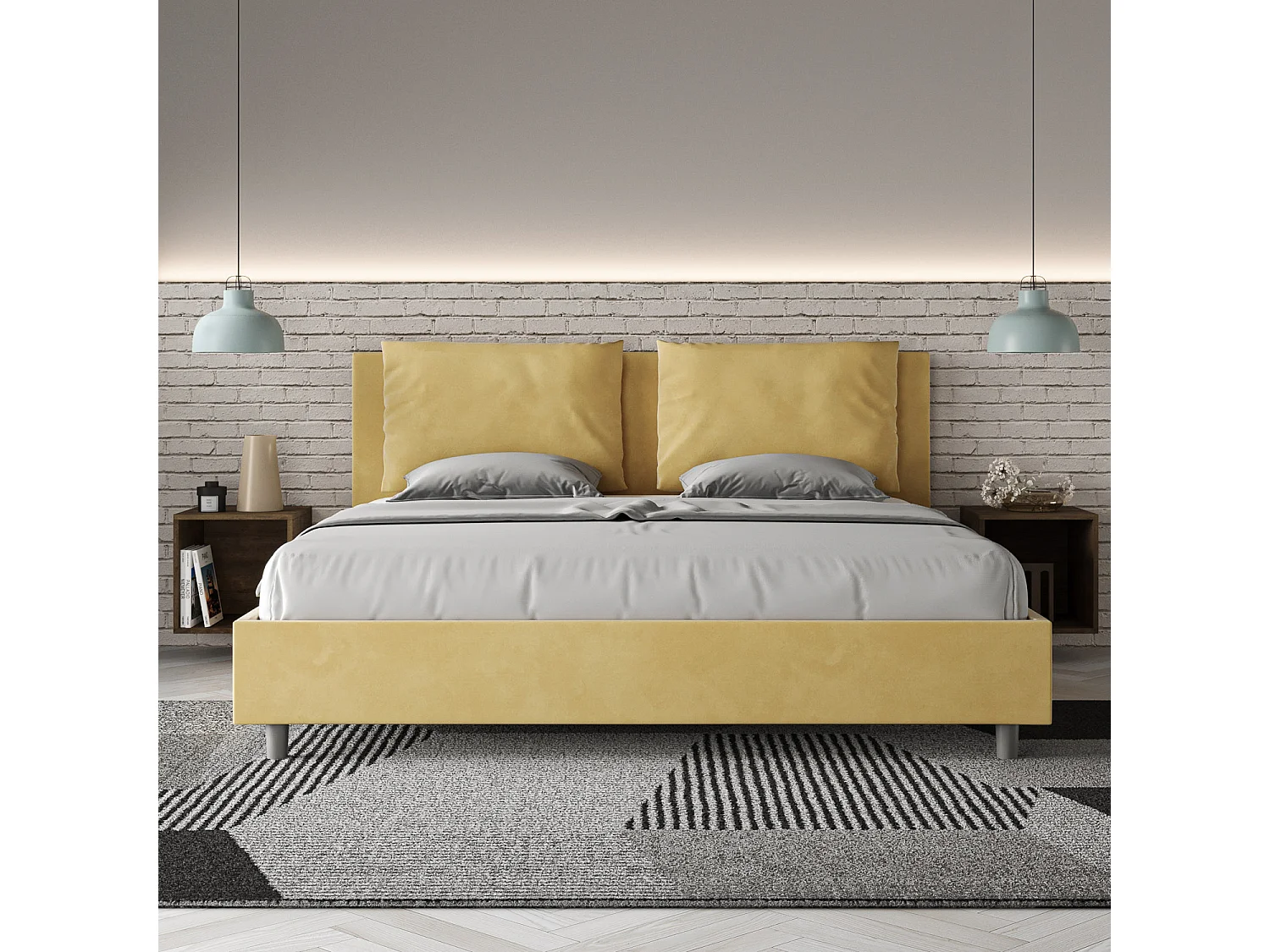 Lit avec sommier rembourré 180x210 microfibre ocre Antea