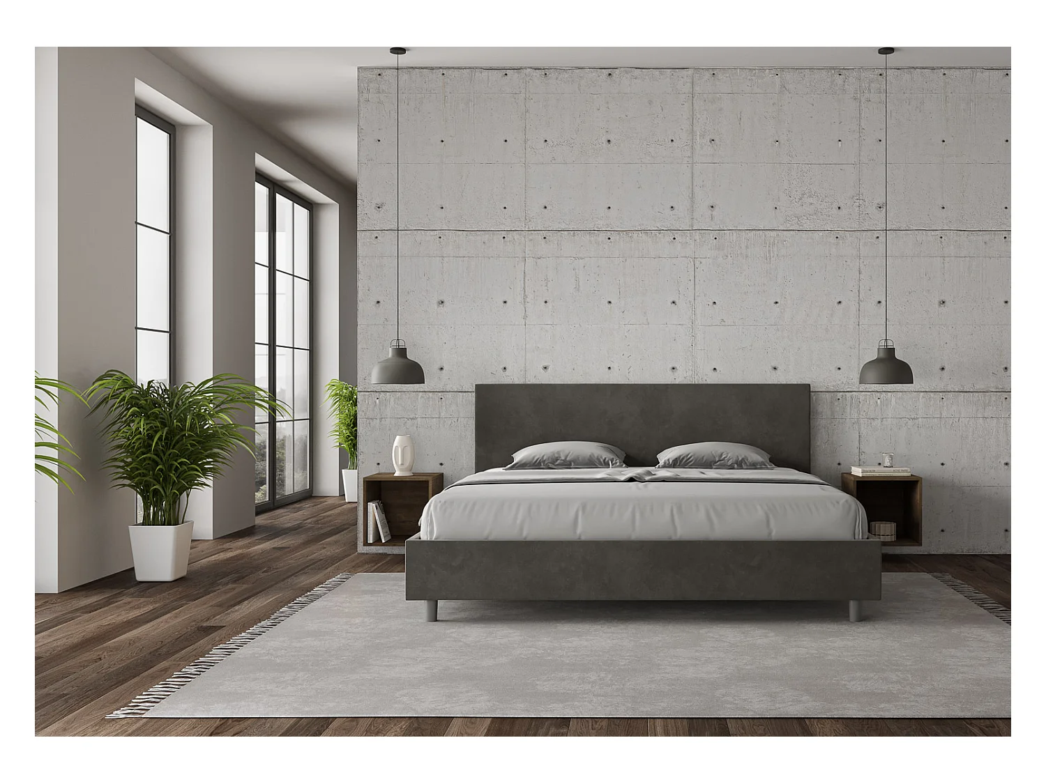 Letto senza rete imbottito 200x200 microfibra grigio Adele