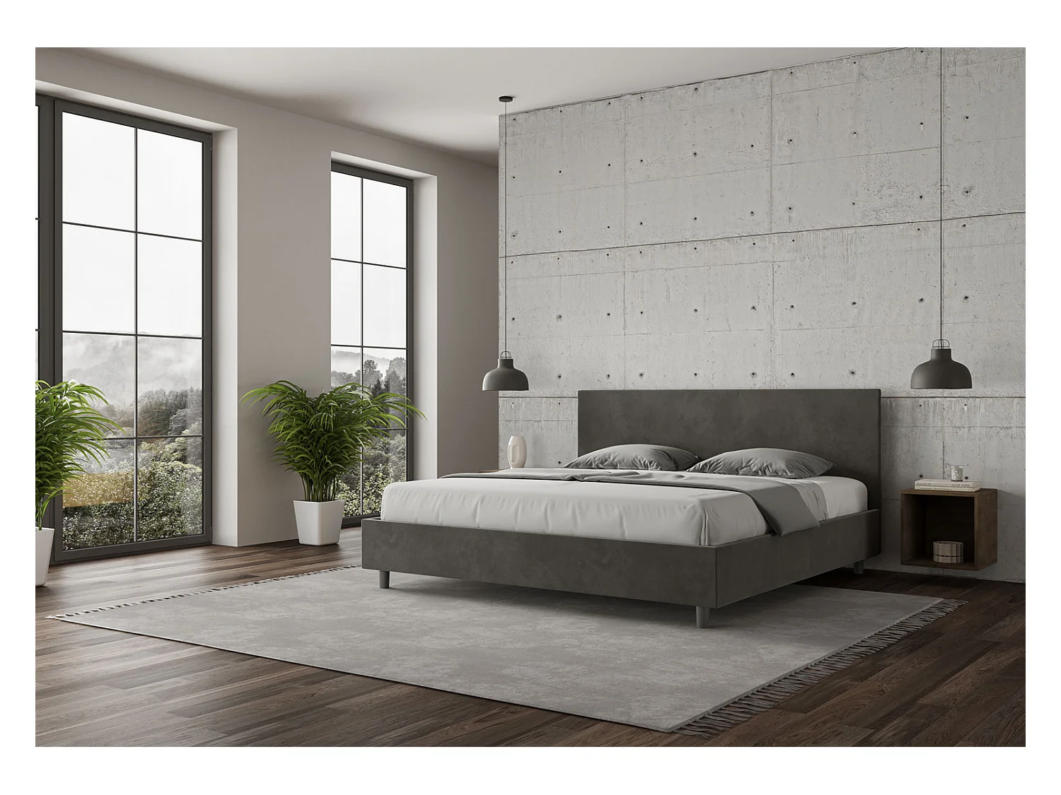 Letto senza rete imbottito 200x200 microfibra grigio Adele