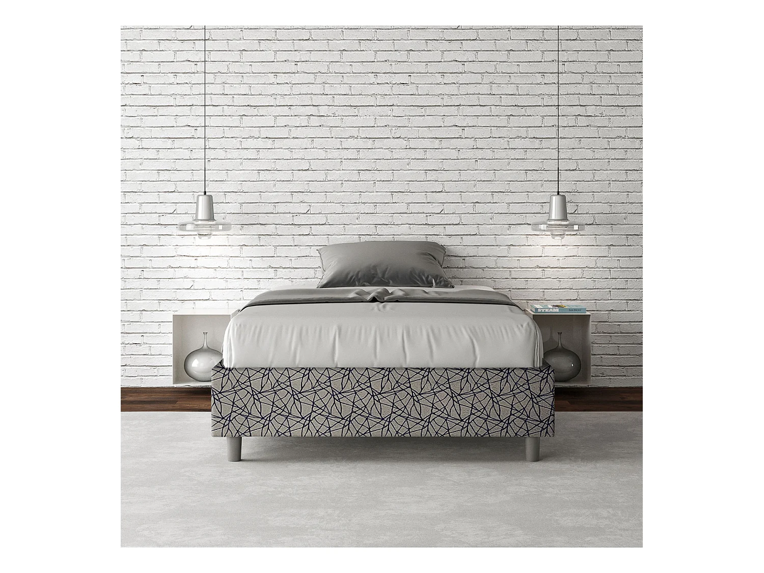 Cadre de lit 1 place et demi sans sommier rembourré 120x190 tissu Era 9 bleu Azelia