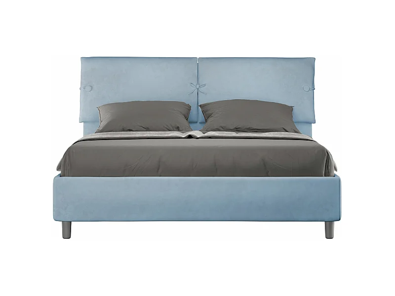 Lichtblauw microvezel bed met gewatteerde bodem 160x210