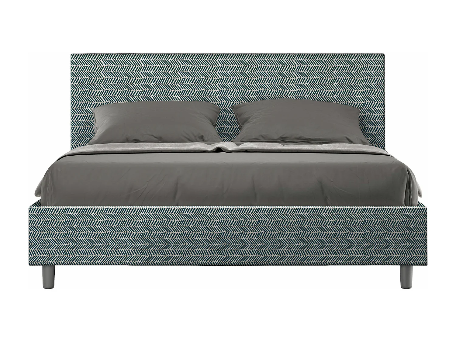 Lit avec sommier rembourré 160x200 tissu Aragona 8 bleu Adele