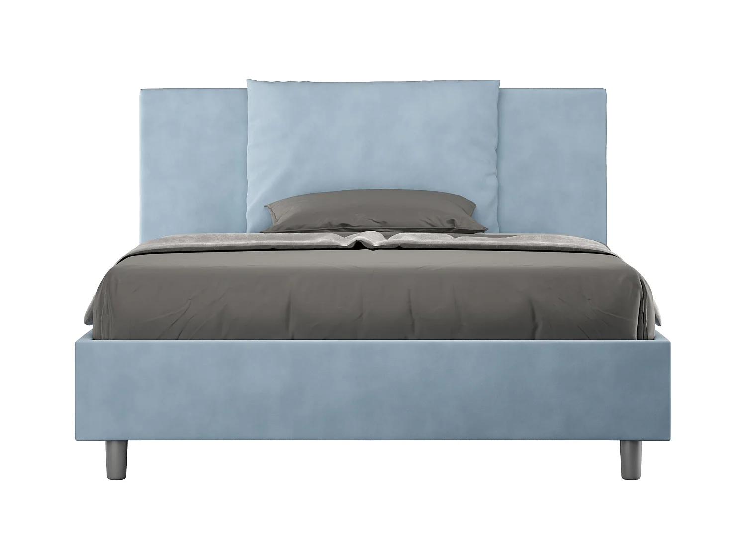 Lit double sans sommier rembourré 140x190 microfibre bleu clair Antea