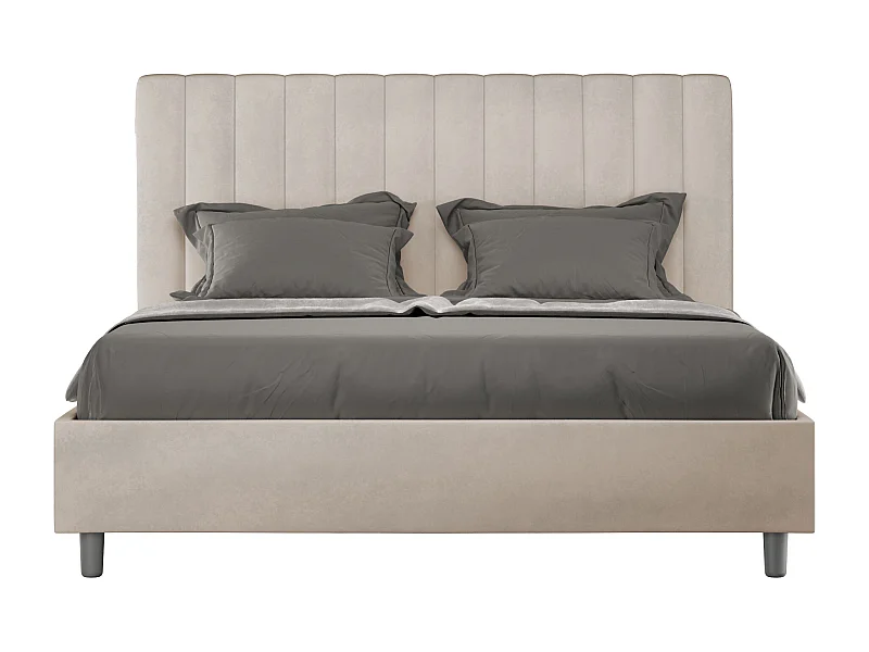 Lit double sans sommier rembourré 140x210 microfibre sable Agueda