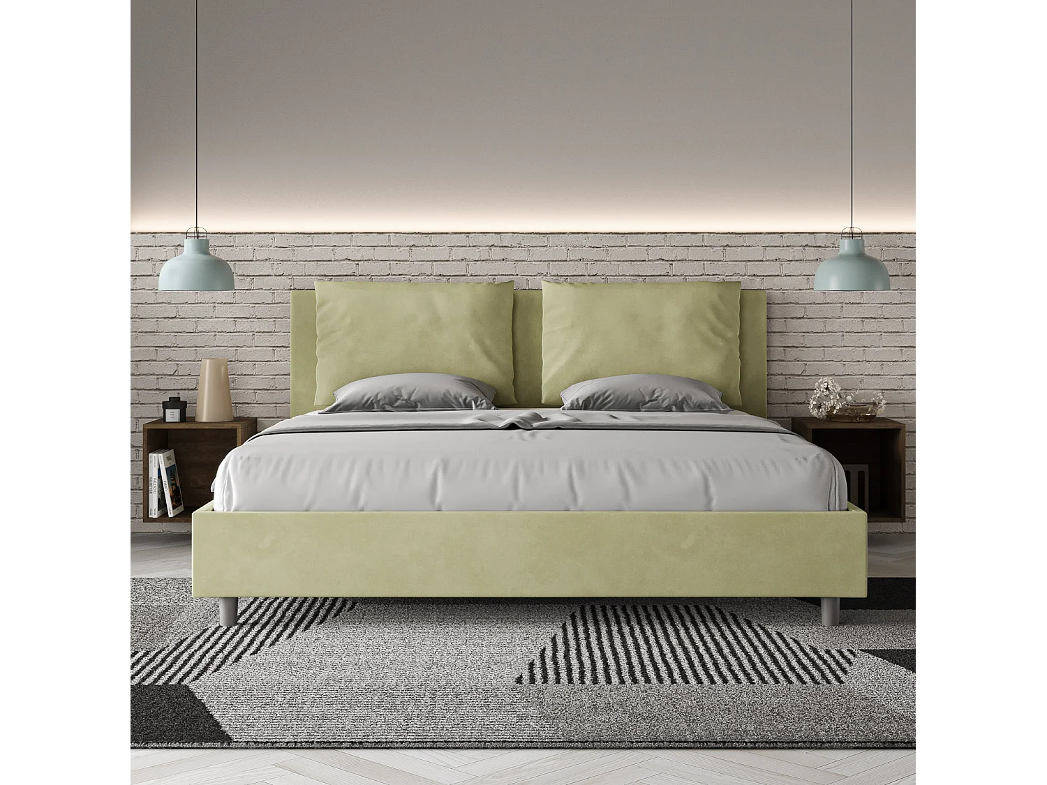 Lit avec sommier rembourré 180x210 microfibre vert Antea