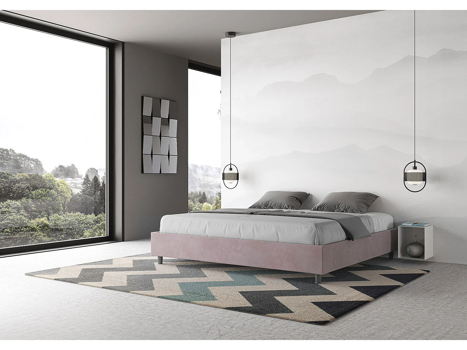 Lit sans sommier rembourré 180x210 microfibre lilas Azelia