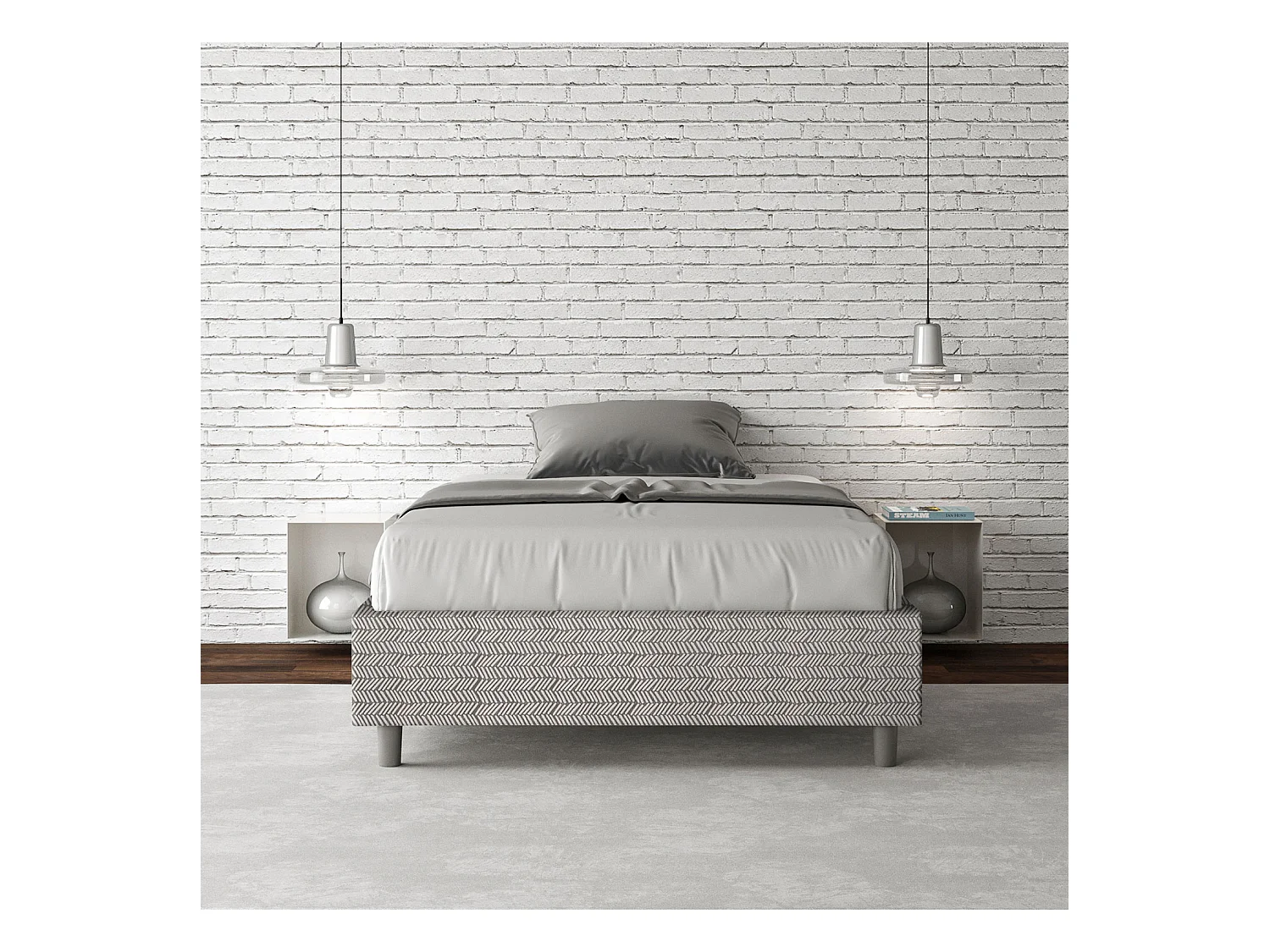 Cadre de lit 1 place et demi sans sommier rembourré 120x190 tissu Aragona 1 blanc Azelia