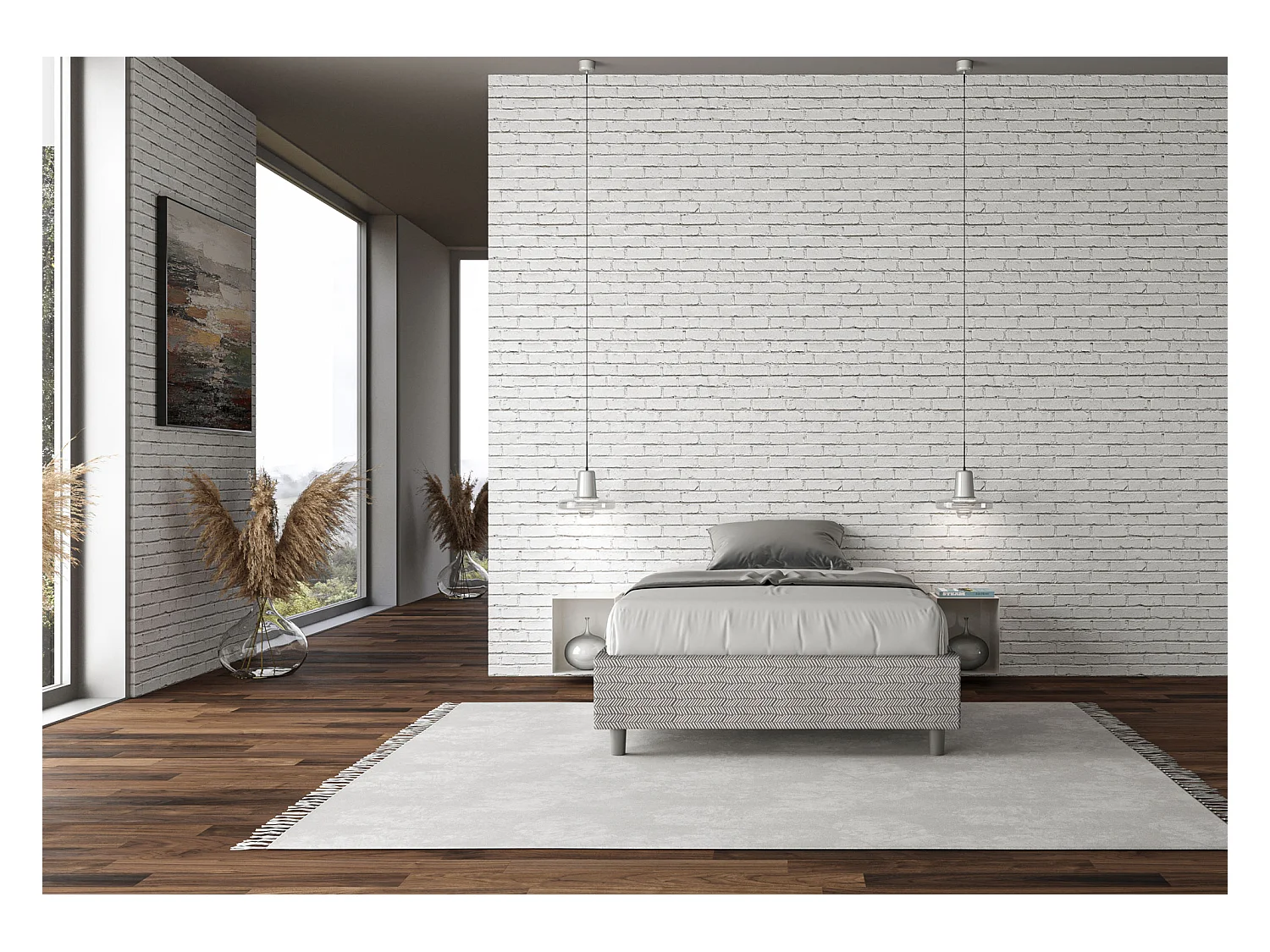 Cadre de lit 1 place et demi sans sommier rembourré 120x190 tissu Aragona 1 blanc Azelia