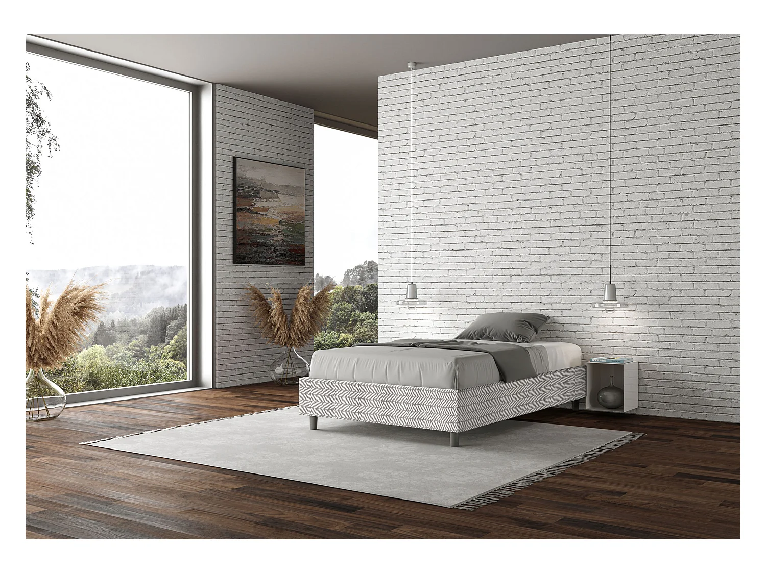 Cadre de lit 1 place et demi sans sommier rembourré 120x190 tissu Aragona 1 blanc Azelia
