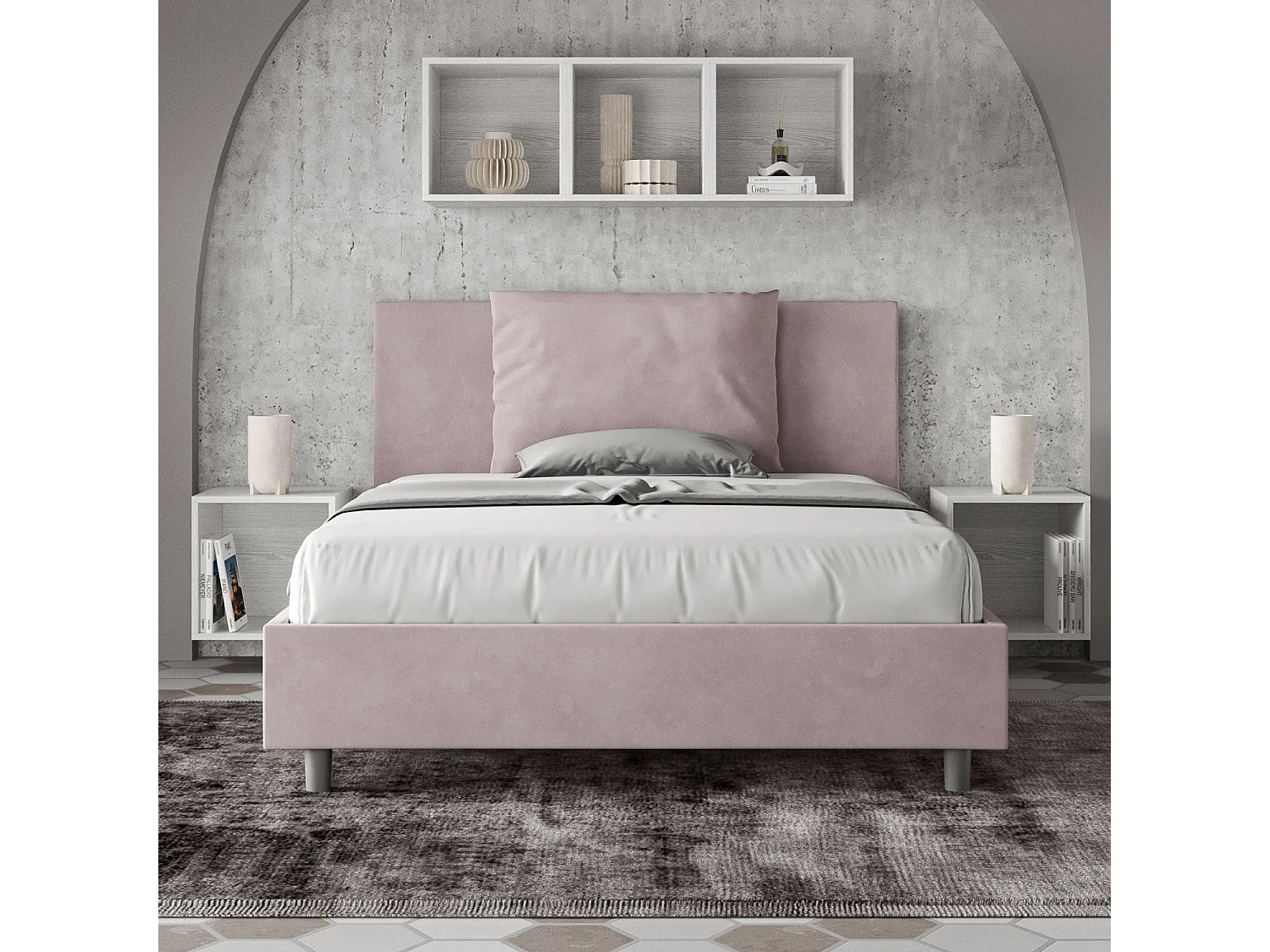 Cama de casal sem estrado estofada 140x190 microfibra lilás Antea