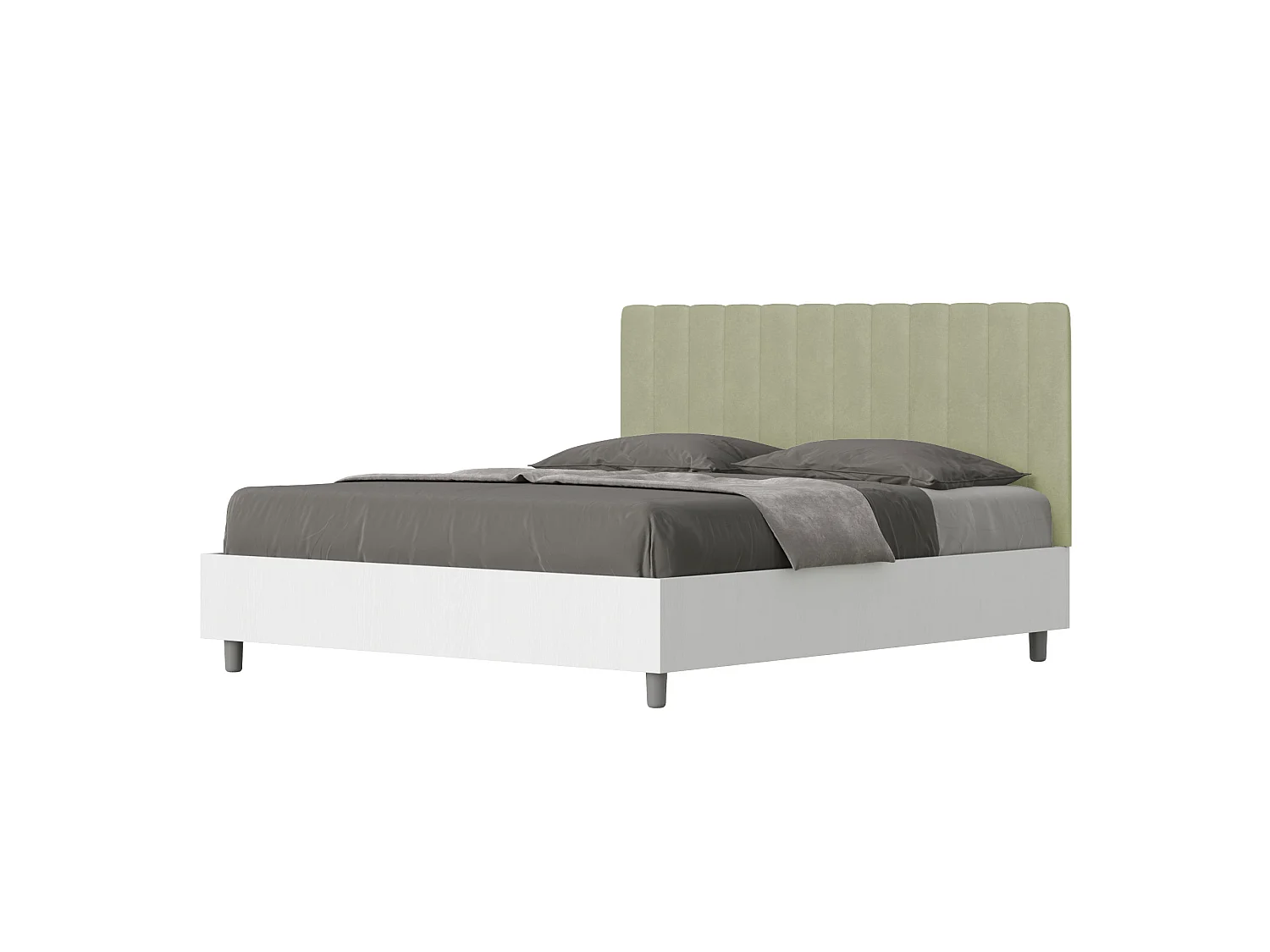 Lit sans sommier 160x190 structure frêne blanc tête de lit microfibre vert Kaia