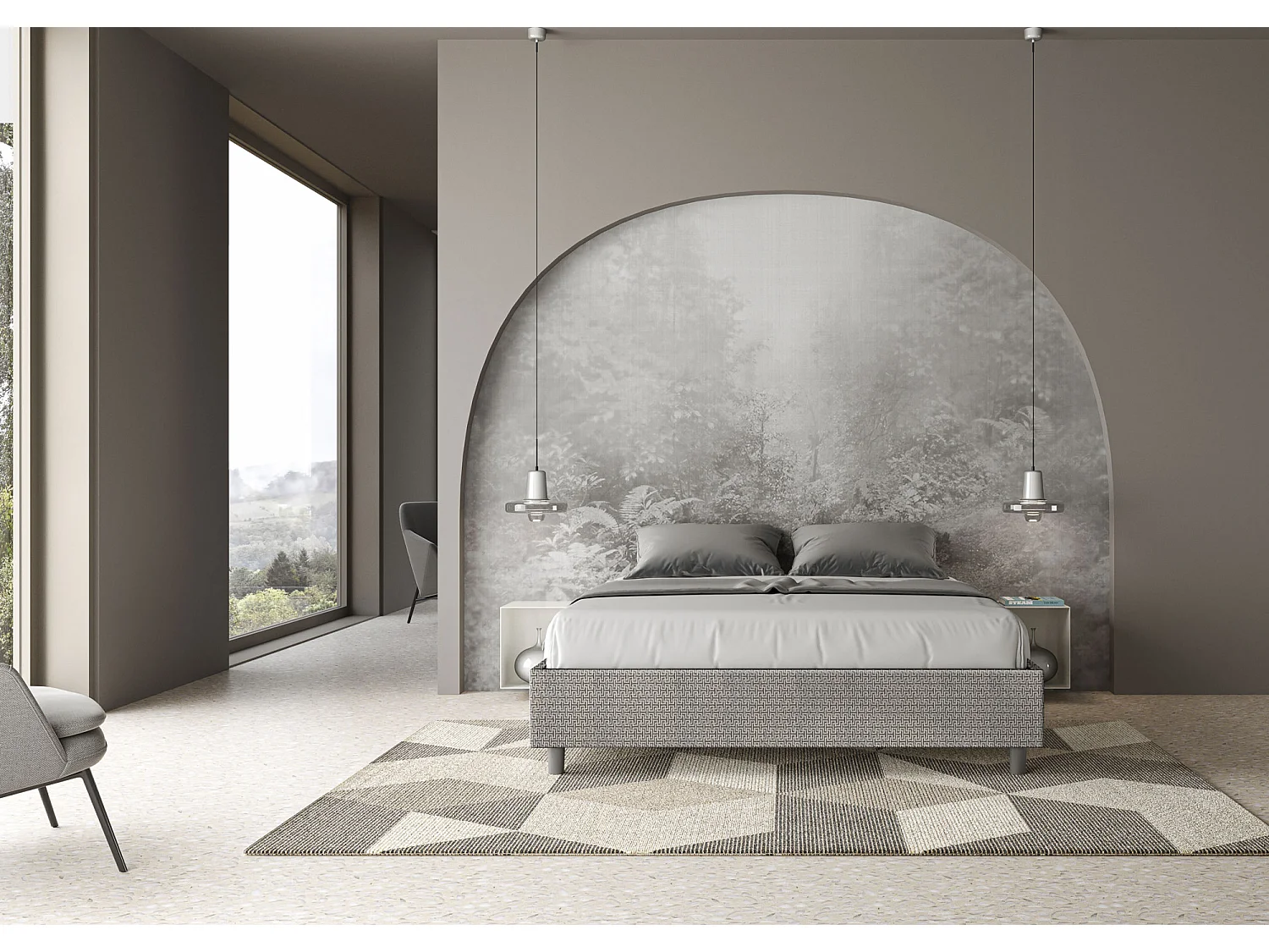 Sommier-Bett ohne gepolsterte Basis 160x210 Labirinto 02 grauer Azelia-Stoff