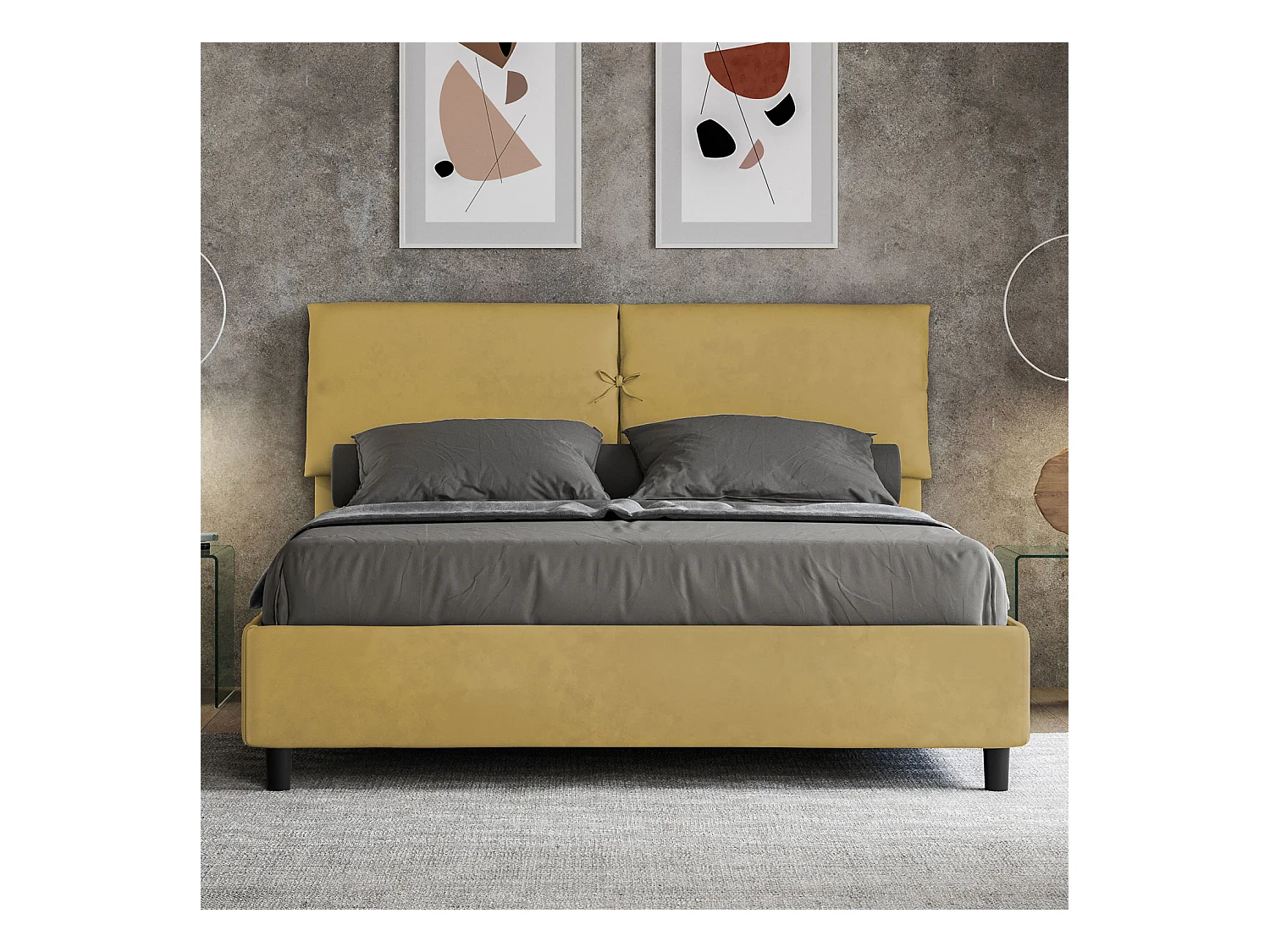 Lit sans sommier rembourré 160x210 microfibre ocre Mados