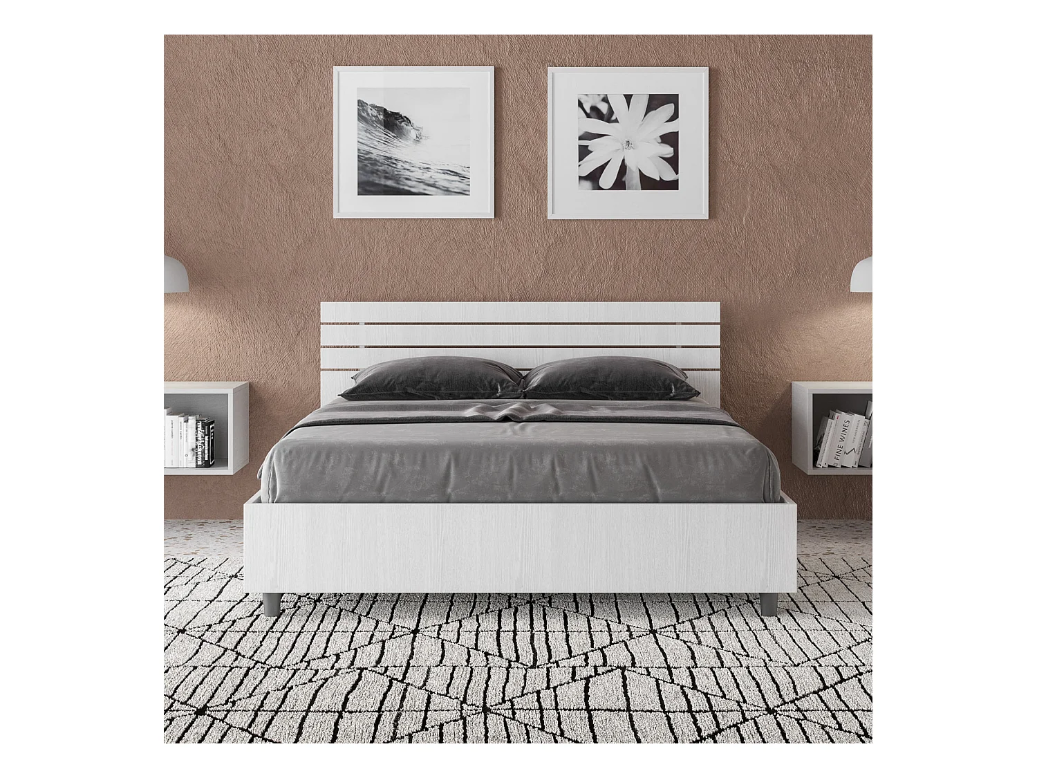 Letto senza rete 140x200 testata dritta con doghe bianco frassino Ankel
