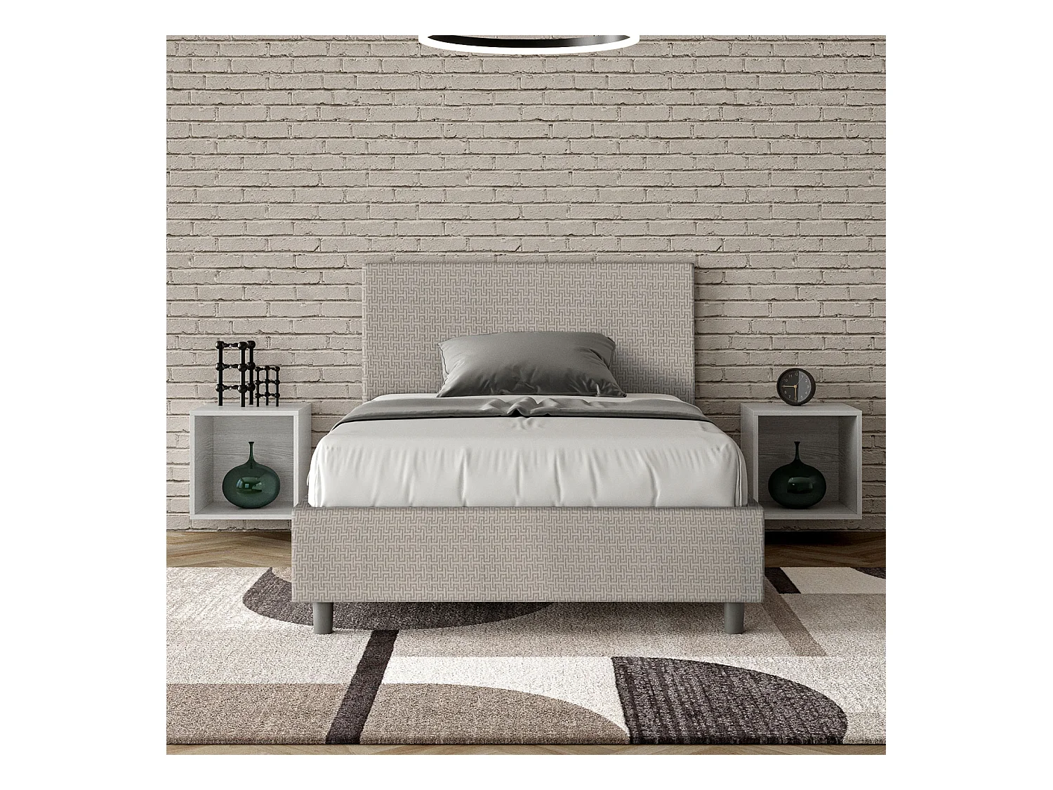Lit 1 place et demi sans sommier rembourré 120x190 tissu Labirinto 1 blanc Adele
