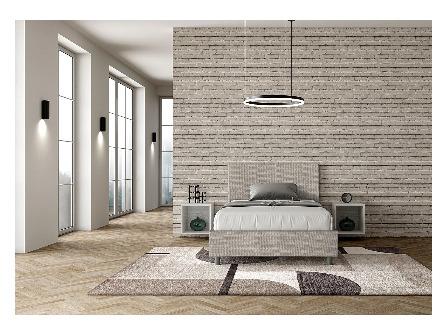 Lit 1 place et demi sans sommier rembourré 120x190 tissu Labirinto 1 blanc Adele