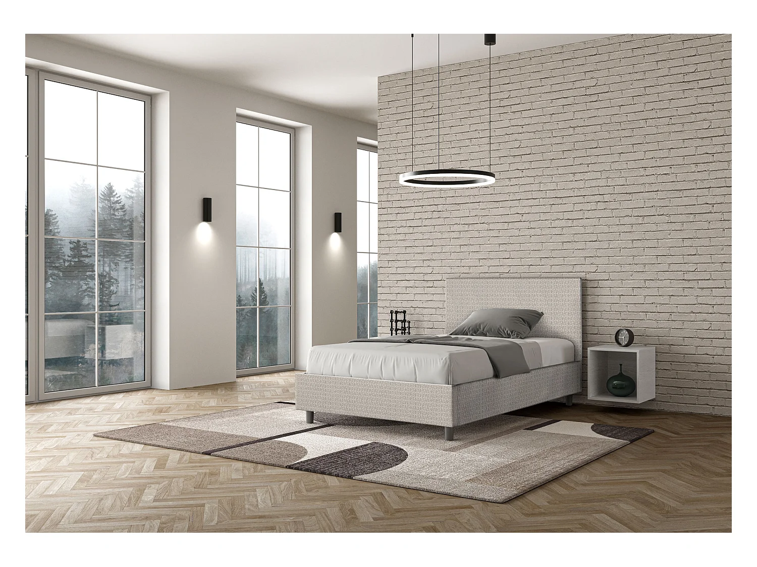 Lit 1 place et demi sans sommier rembourré 120x190 tissu Labirinto 1 blanc Adele