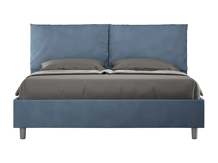 Lit avec sommier rembourré 160x200 microfibre bleu Antea