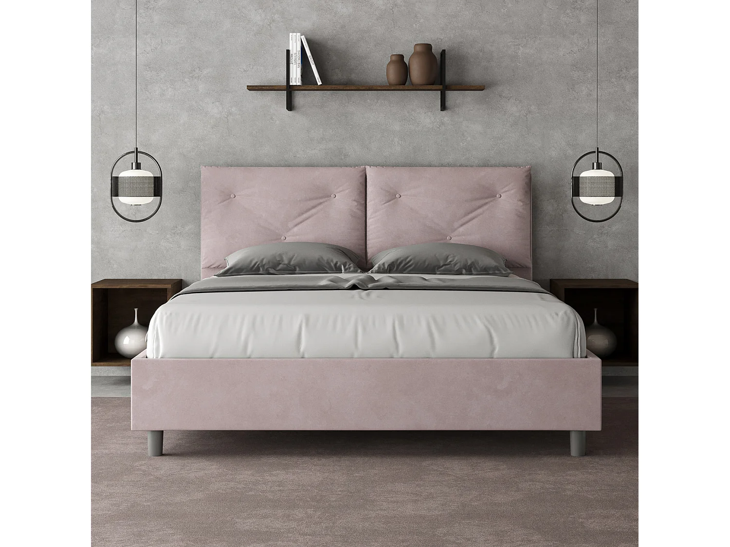 Lit avec sommier rembourré 160x210 microfibre lilas Appia