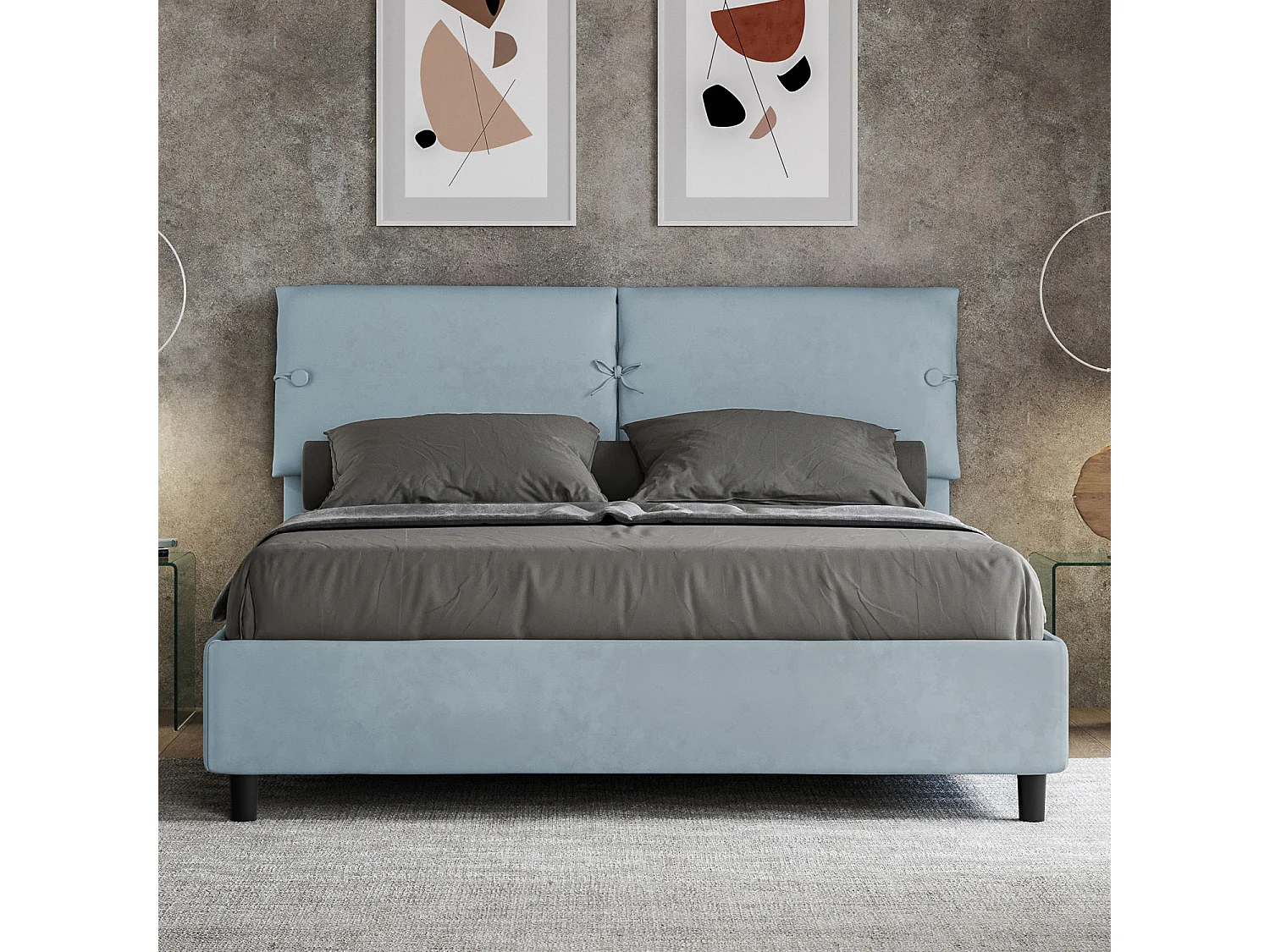 Lit avec sommier rembourré 160x190 microfibre bleu clair Sleeper