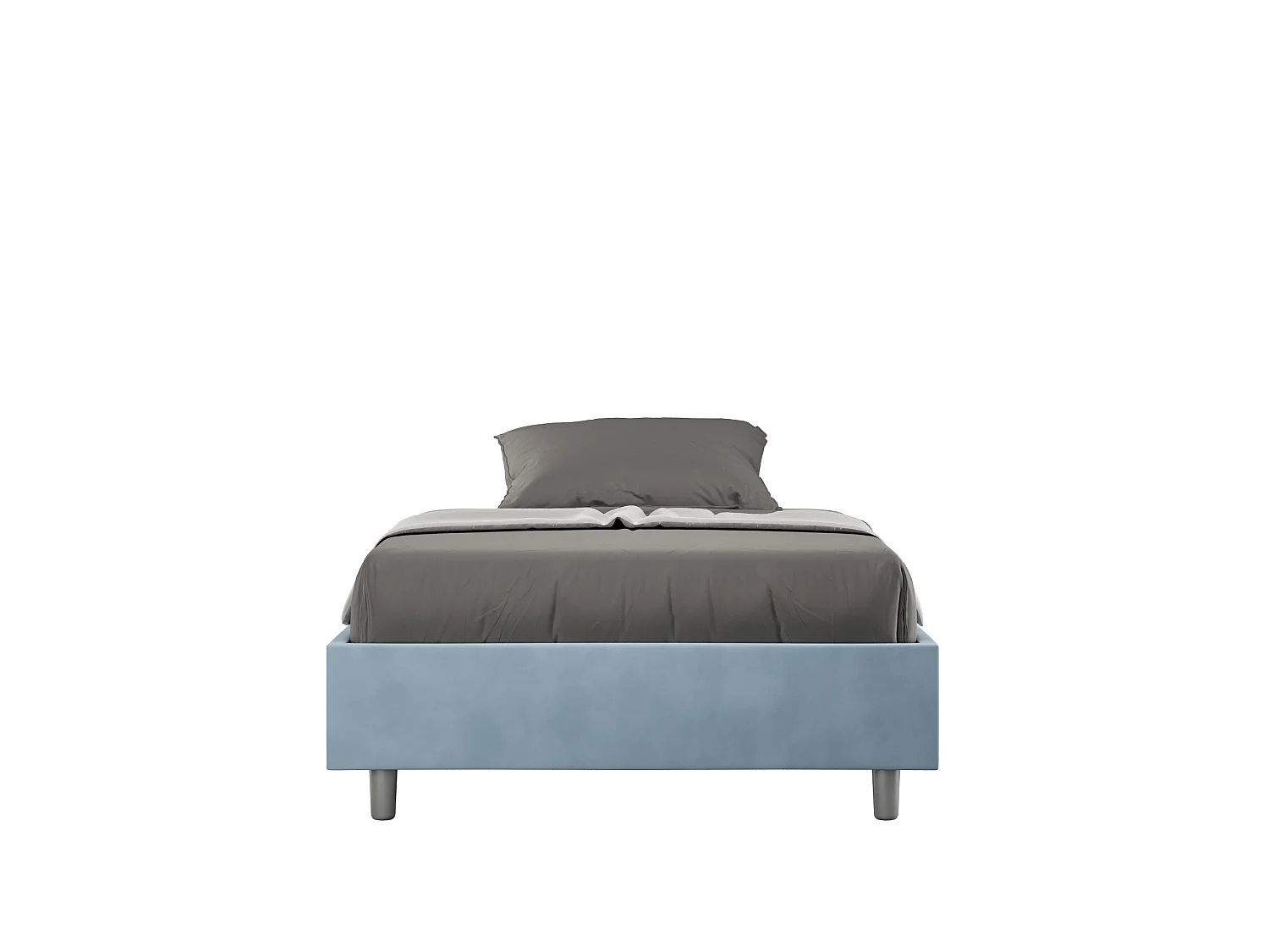 Cadre de lit 1 place et demi sans sommier rembourré 120x190 microfibre bleu clair Azelia