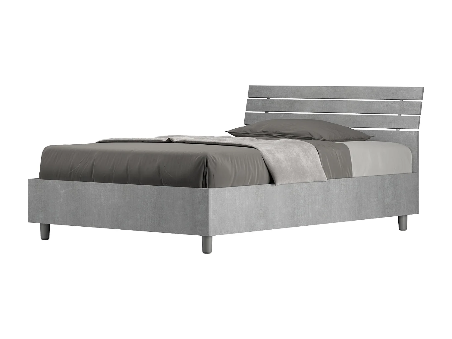 Lit 1 place et demi sans sommier 120x200 tête de lit inclinée avec des lames gris béton Ankel