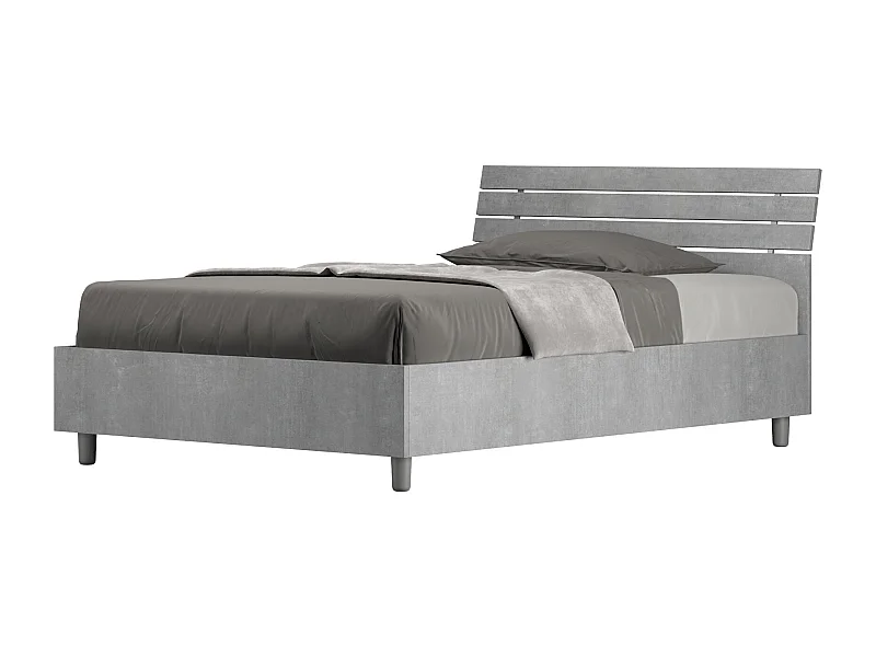 Cama de corpo e meio sem estrado 120x200 cabeceira inclinada com ripas cimento Ankel