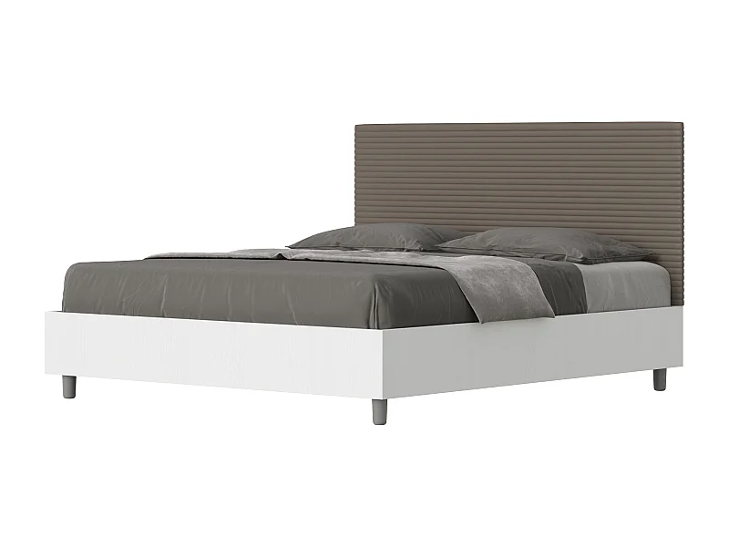 Bed 160x200 met lattenbodem bedframe eiken wit hoofdeinde kunstleer cappuccino Level