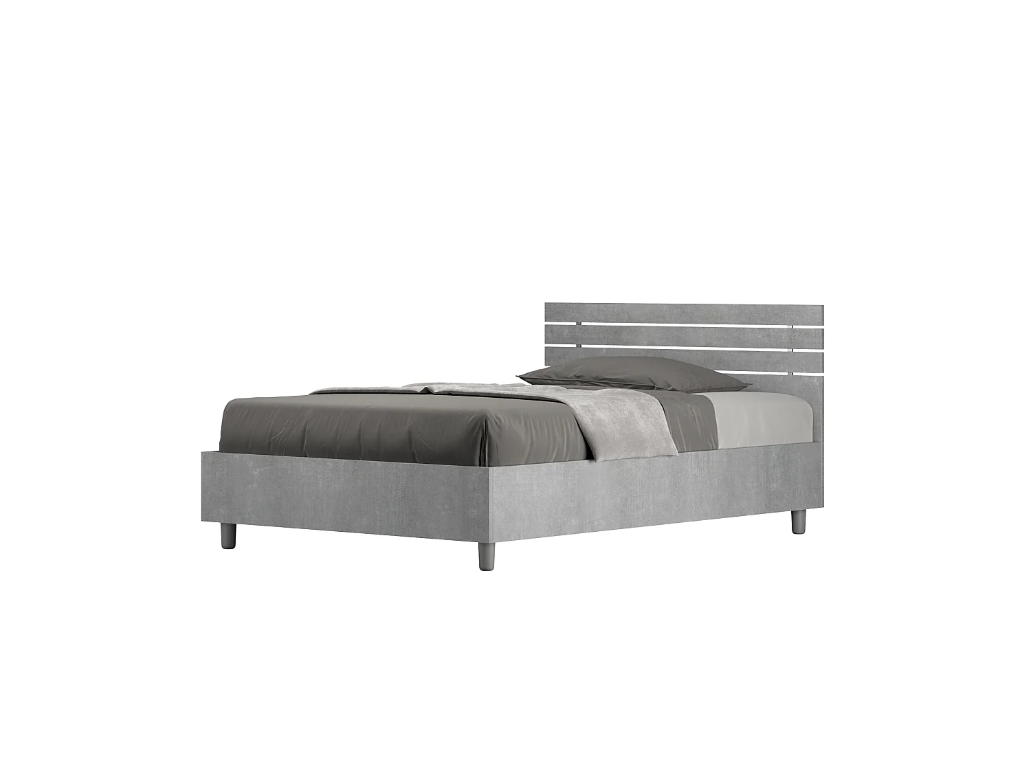Lit 1 place et demi sans sommier 120x200 tête de lit droite avec des lames gris béton Ankel